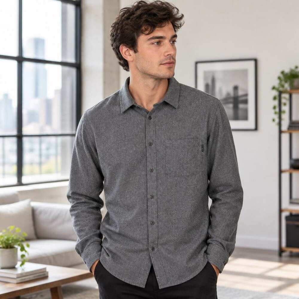 Eddie Bauer Long Sleeve Flannel Shirt Size L Gray Button Down